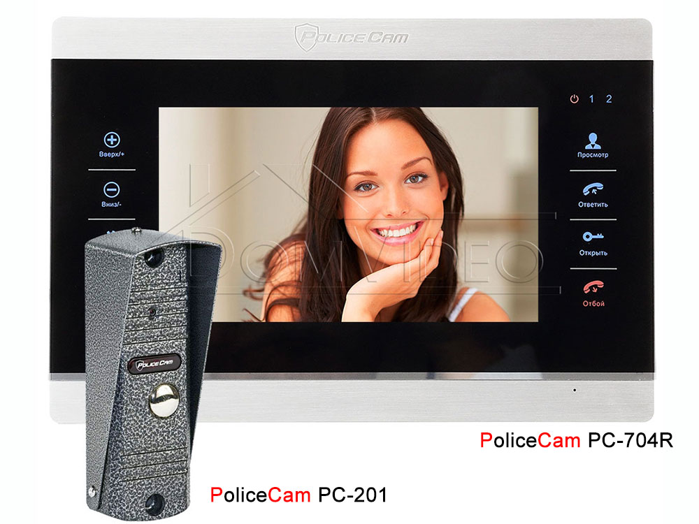Видеодомофон с панелью комплект PoliceCam PC-704R + PC-201